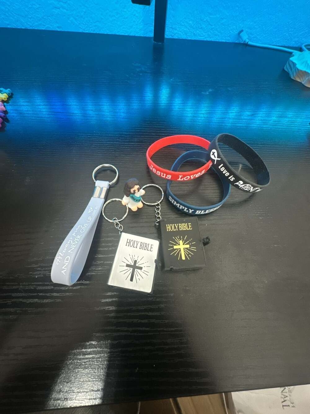 Christian Faith Bundle - Silicone Wristbands, Holy Bible Keychains, and Jesus Fi